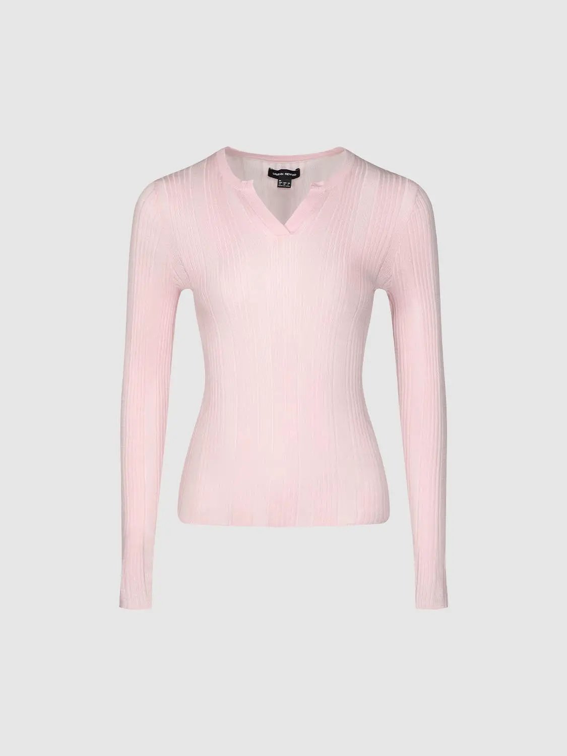 Fitted Textured Knit V-neck Long Sleeve Pullover