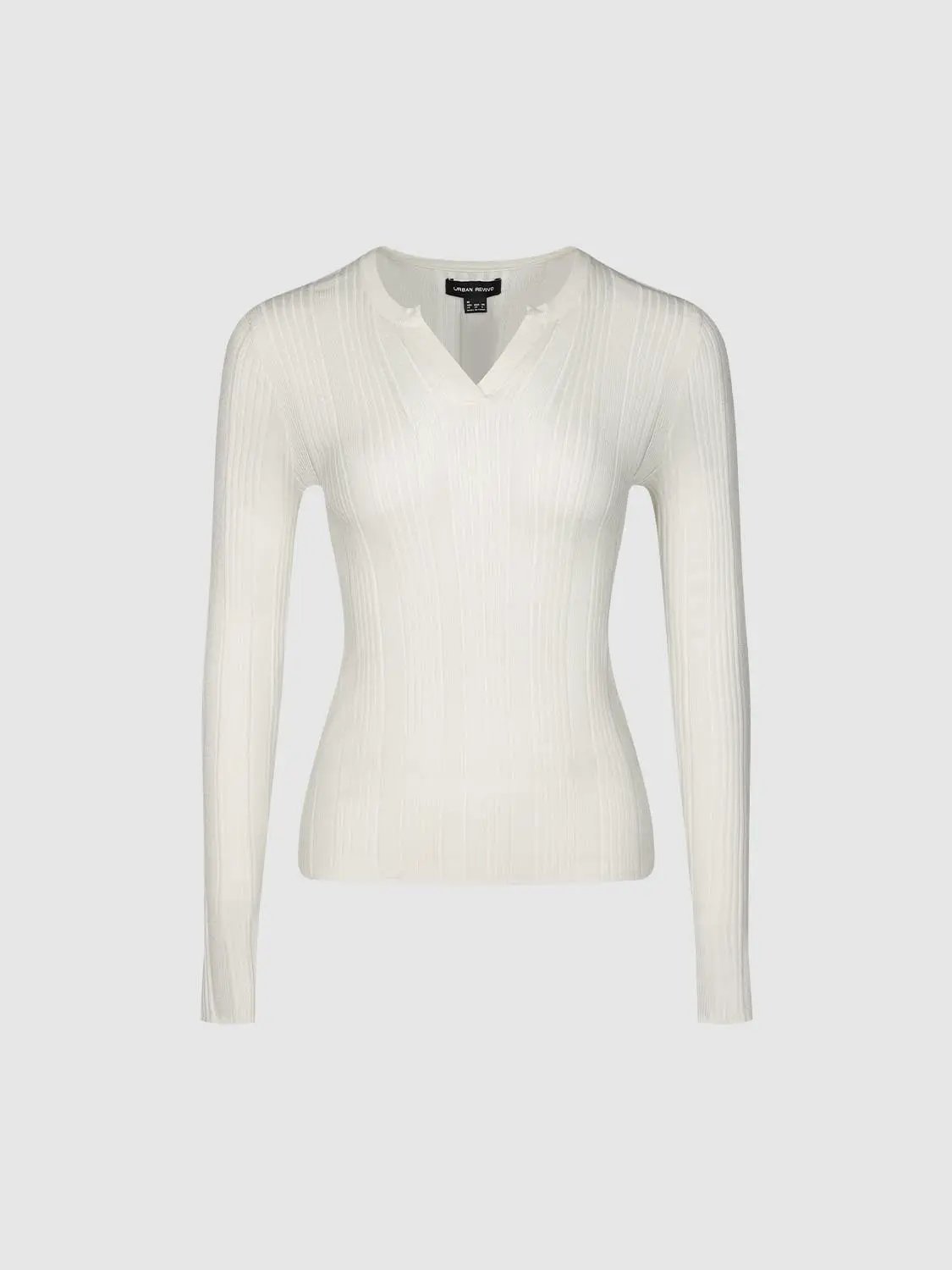 Fitted Textured Knit V-neck Long Sleeve Pullover