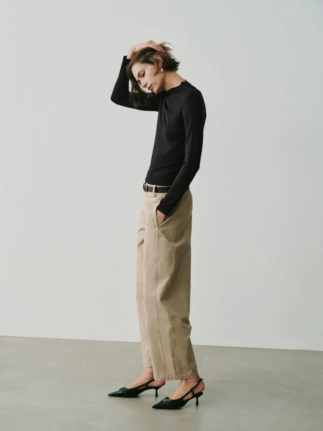 Heather Mock Neck Long Sleeve Knit T-Shirt
