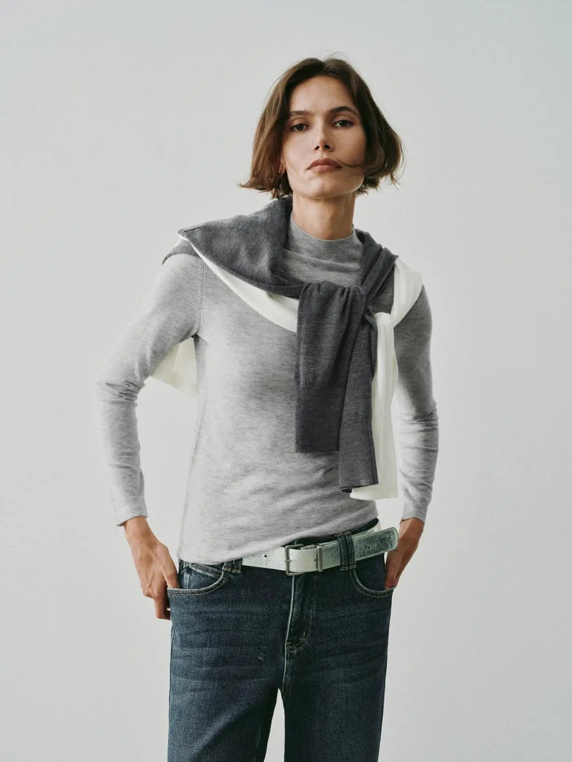 Heather Mock Neck Long Sleeve Knit T-Shirt