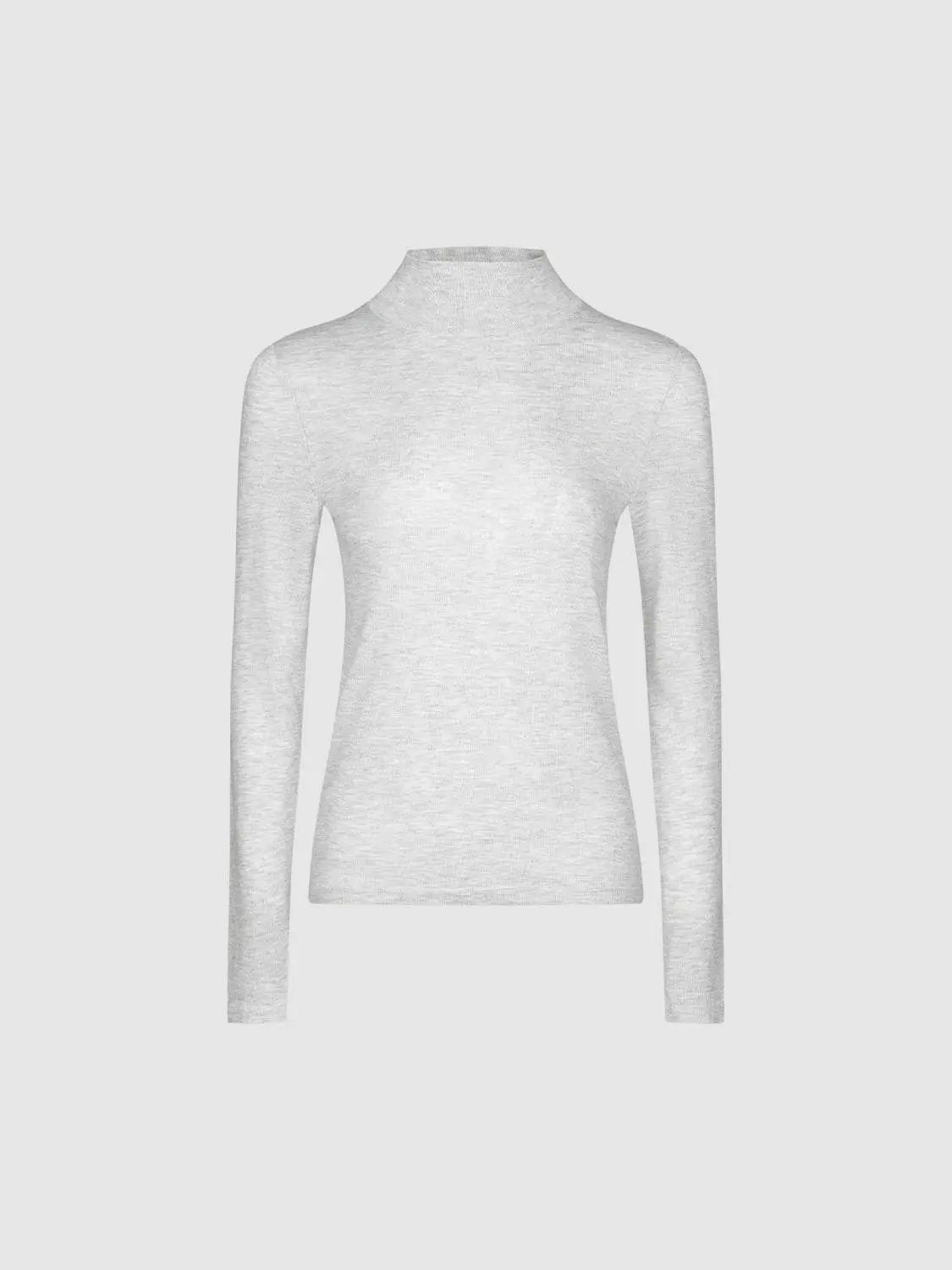 Heather Mock Neck Long Sleeve Knit T-Shirt
