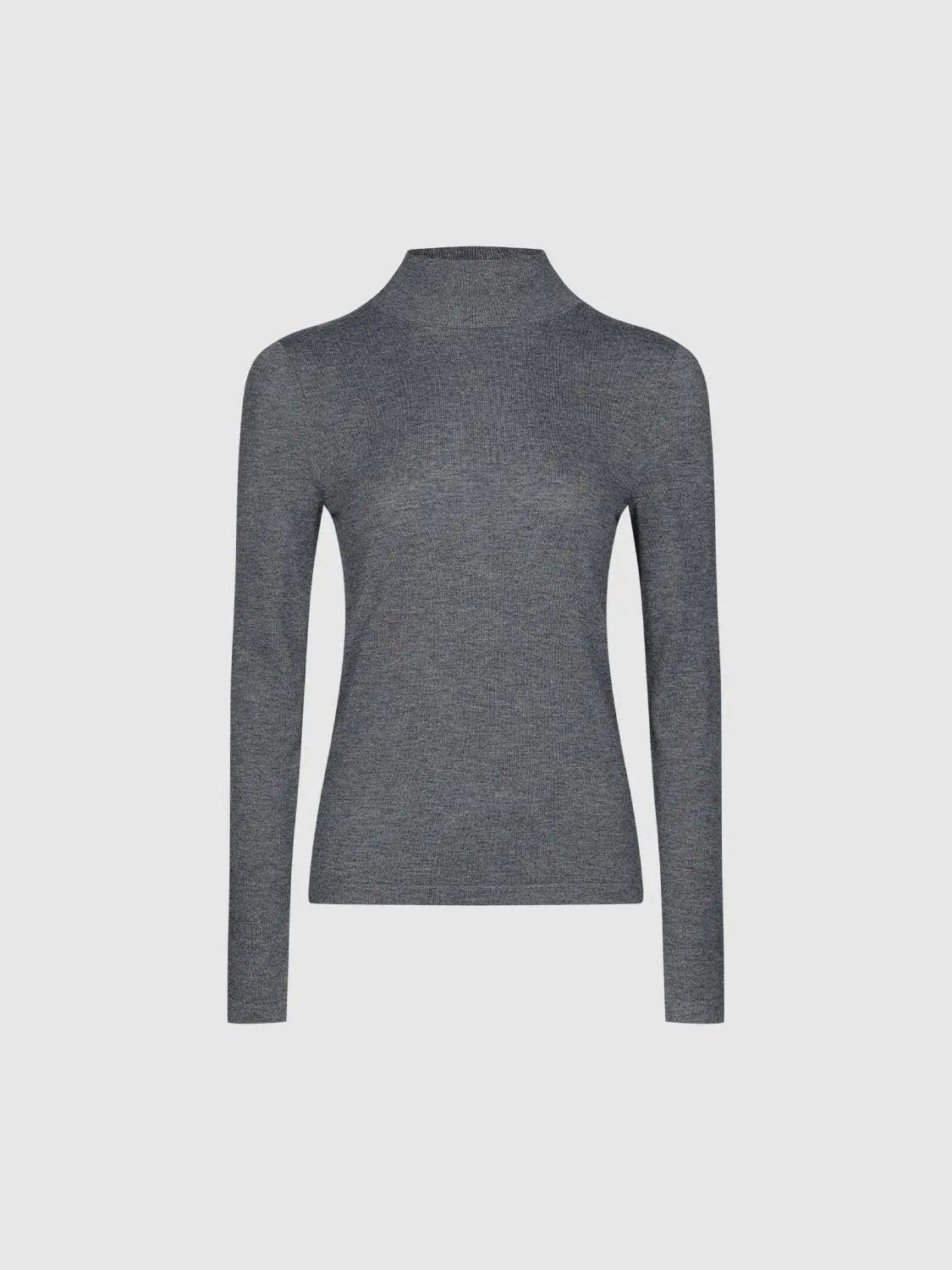 Heather Mock Neck Long Sleeve Knit T-Shirt