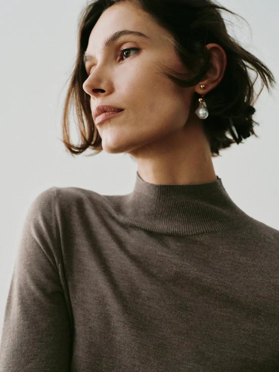 Heather Mock Neck Long Sleeve Knit T-Shirt