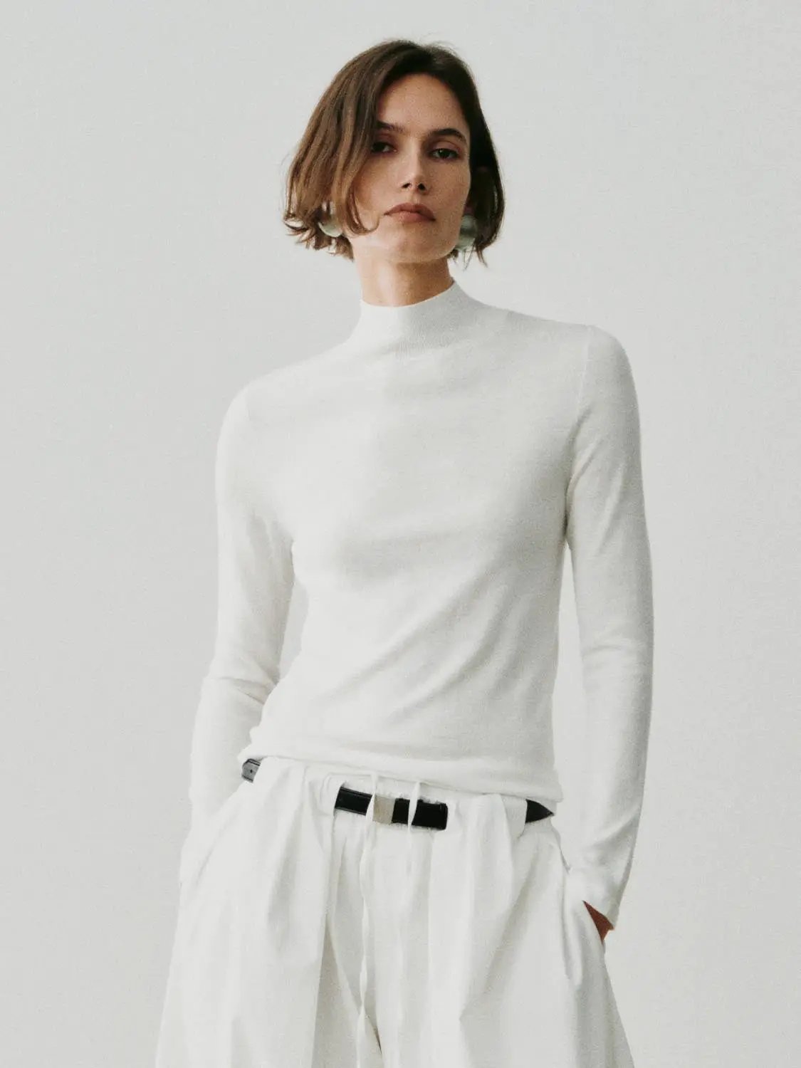 Heather Mock Neck Long Sleeve Knit T-Shirt