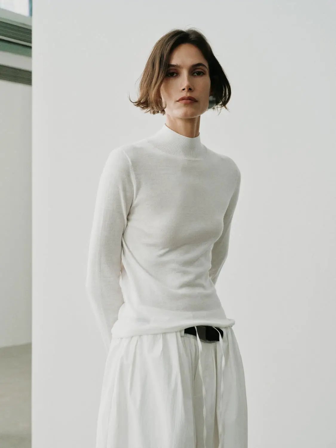 Heather Mock Neck Long Sleeve Knit T-Shirt
