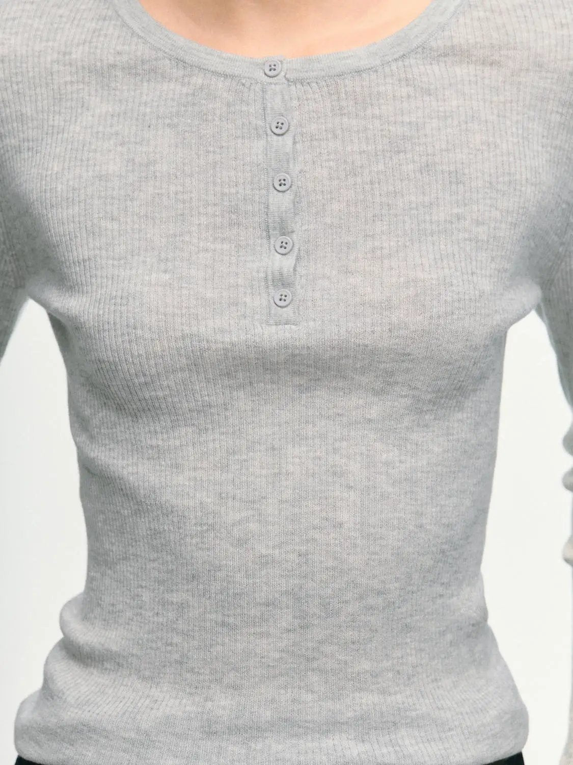 Slim Ribbed Button Front Long Sleeve T-Shirt