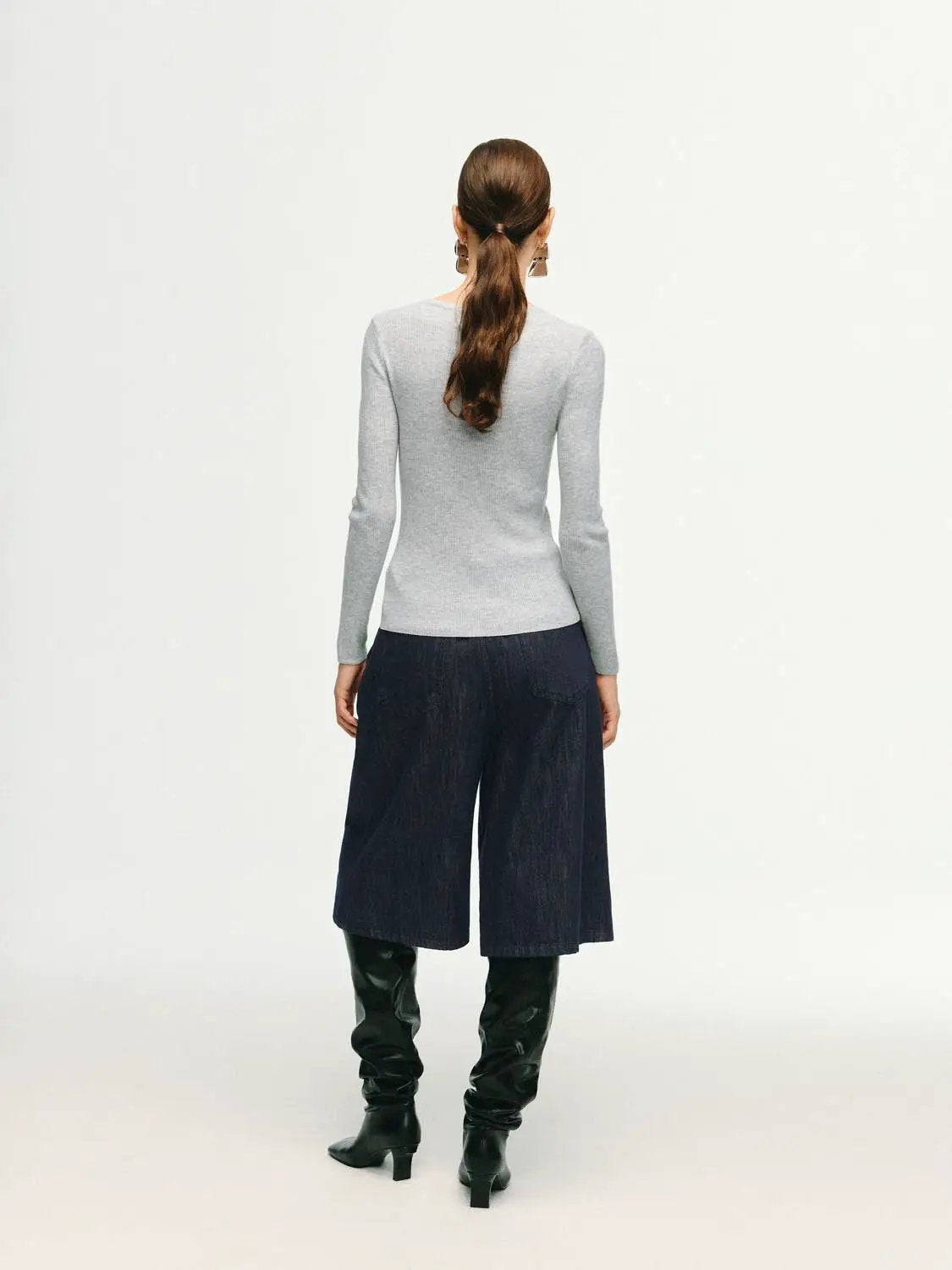 Slim Ribbed Button Front Long Sleeve T-Shirt