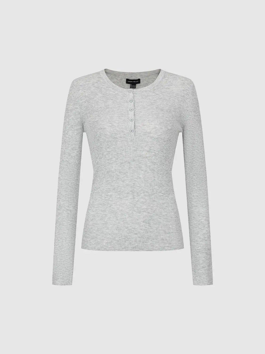 Slim Ribbed Button Front Long Sleeve T-Shirt