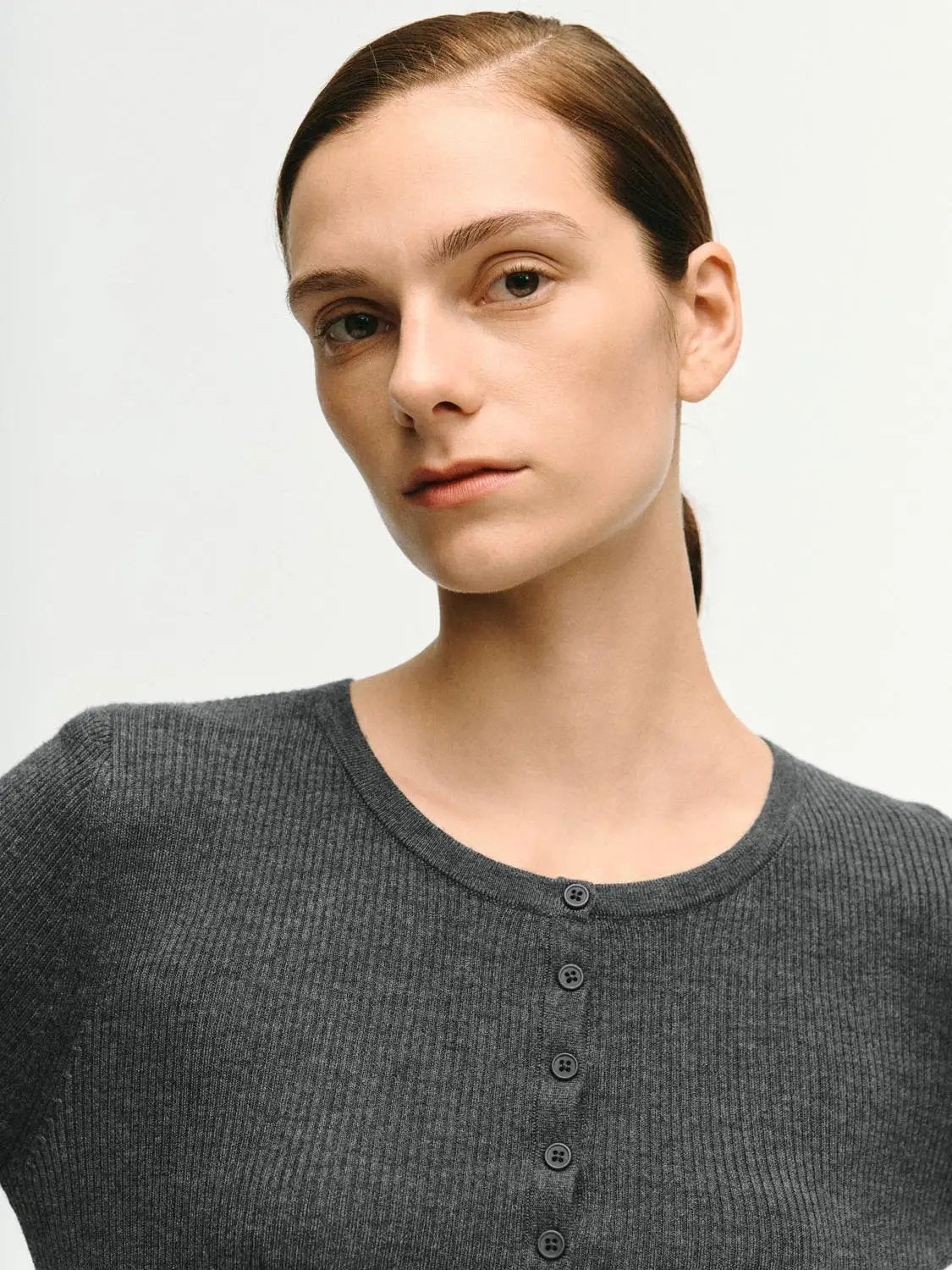 Slim Ribbed Button Front Long Sleeve T-Shirt