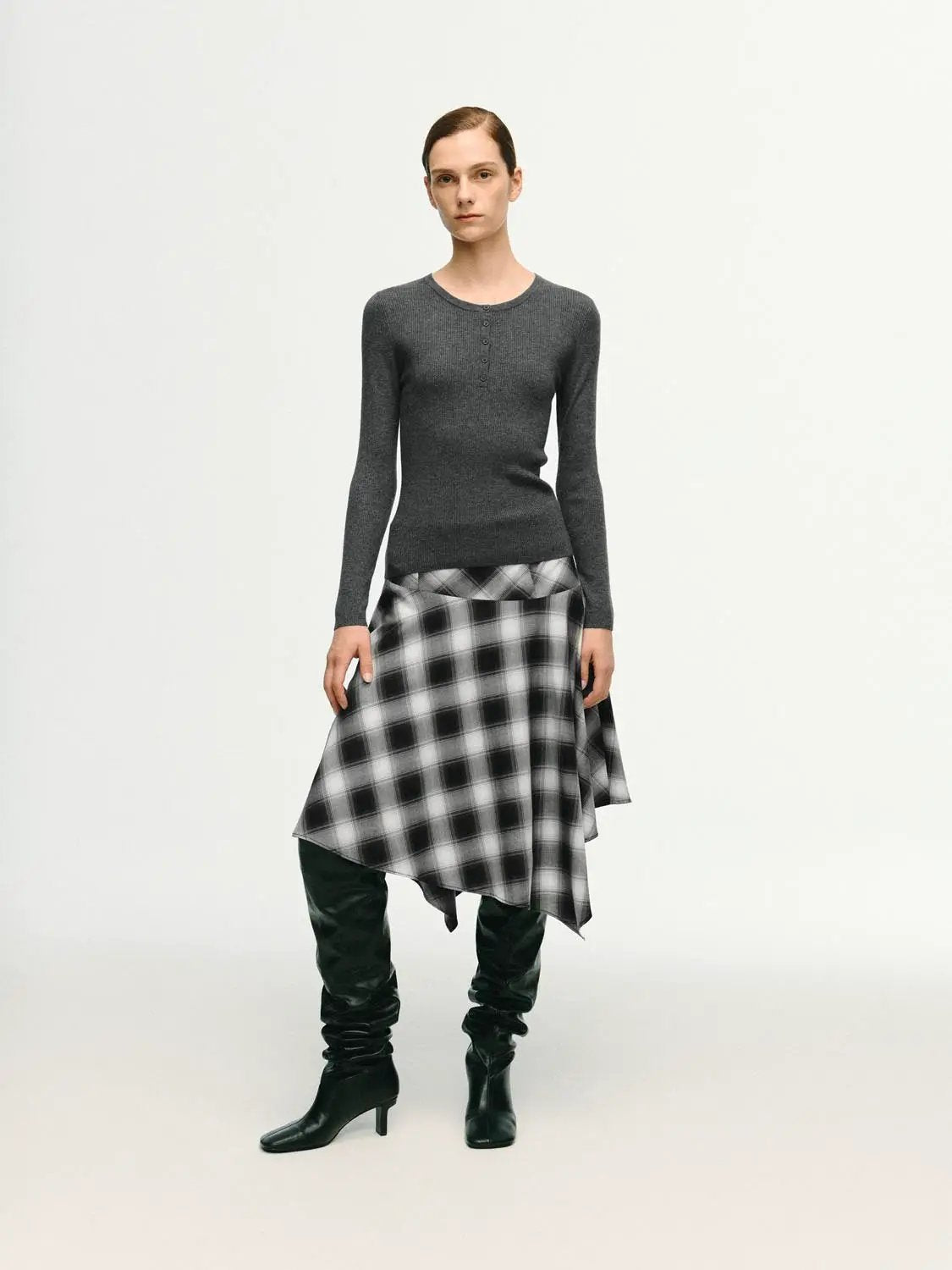 Slim Ribbed Button Front Long Sleeve T-Shirt