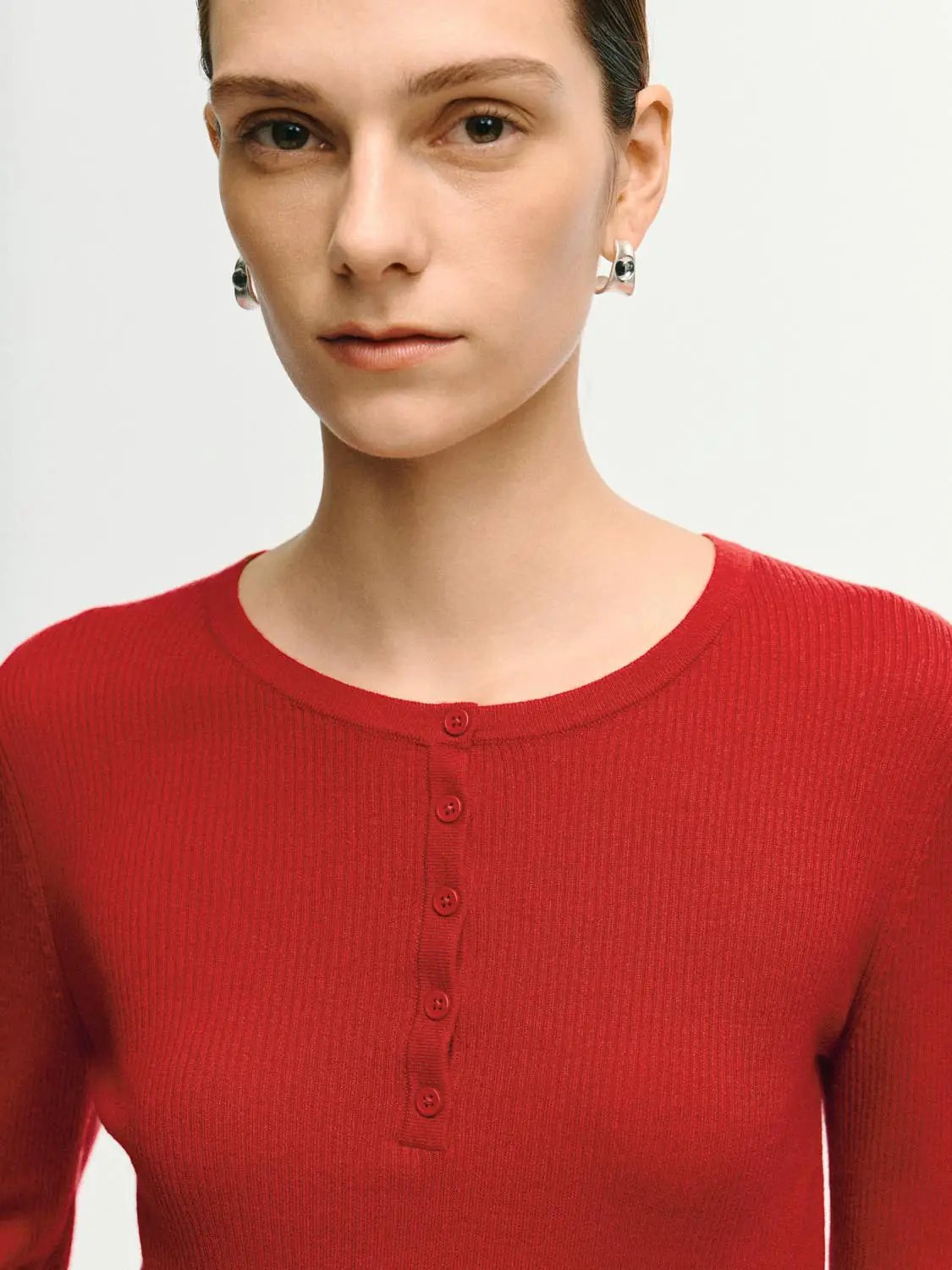Slim Ribbed Button Front Long Sleeve T-Shirt