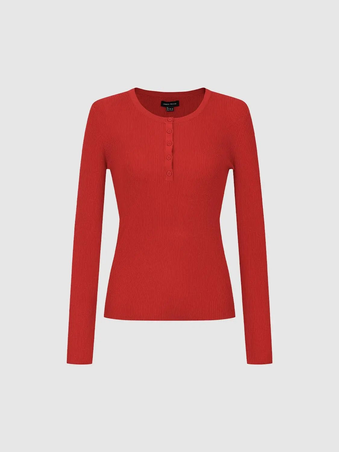 Slim Ribbed Button Front Long Sleeve T-Shirt