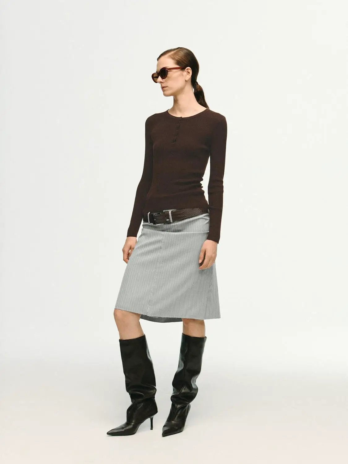 Slim Ribbed Button Front Long Sleeve T-Shirt