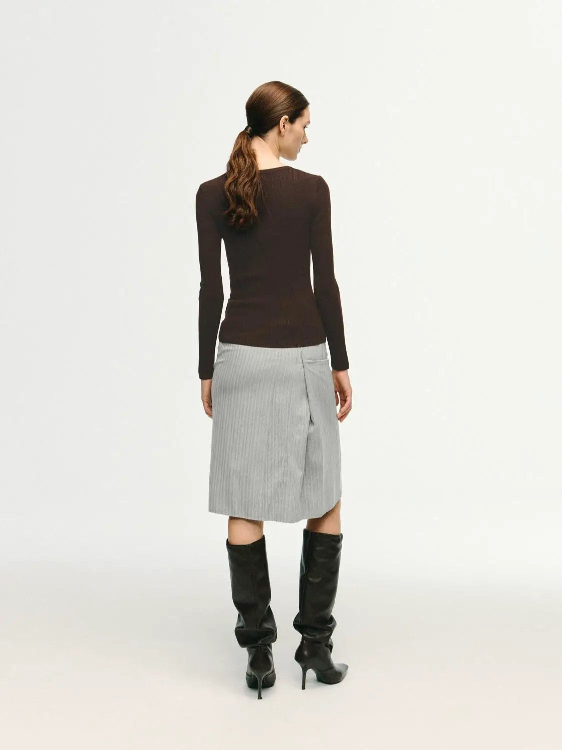 Slim Ribbed Button Front Long Sleeve T-Shirt