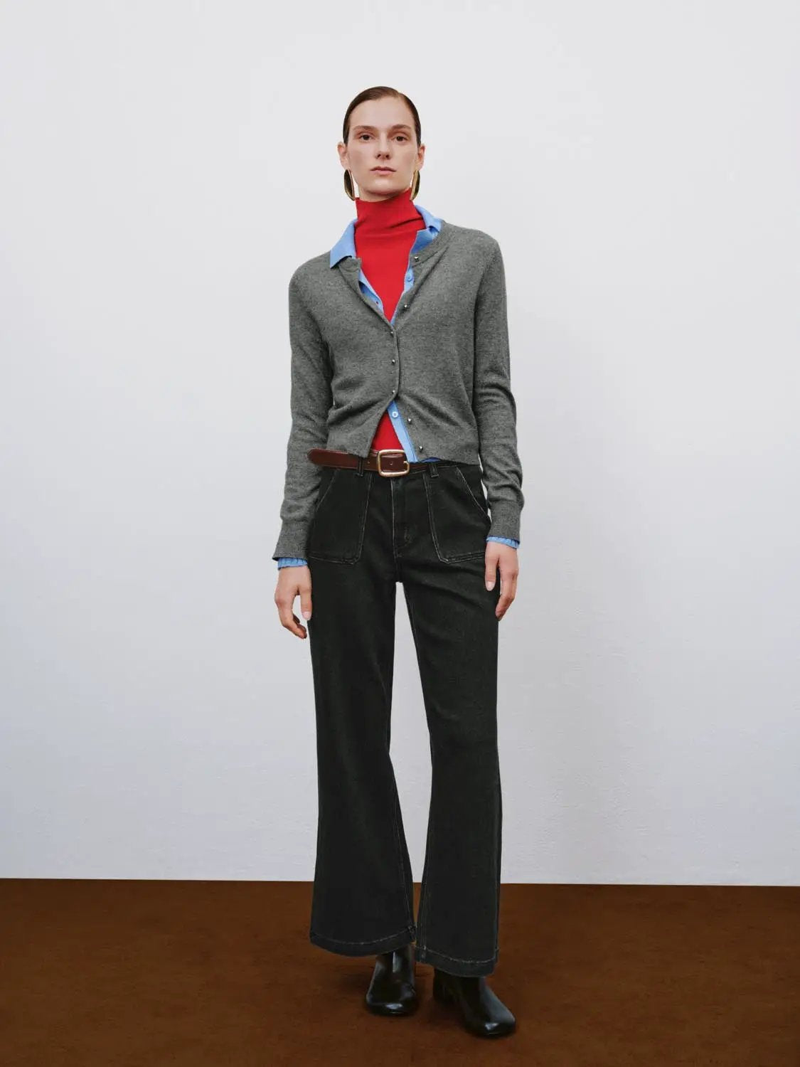 Ribbed Button Front Crew Neck Long Sleeve Cardigan
