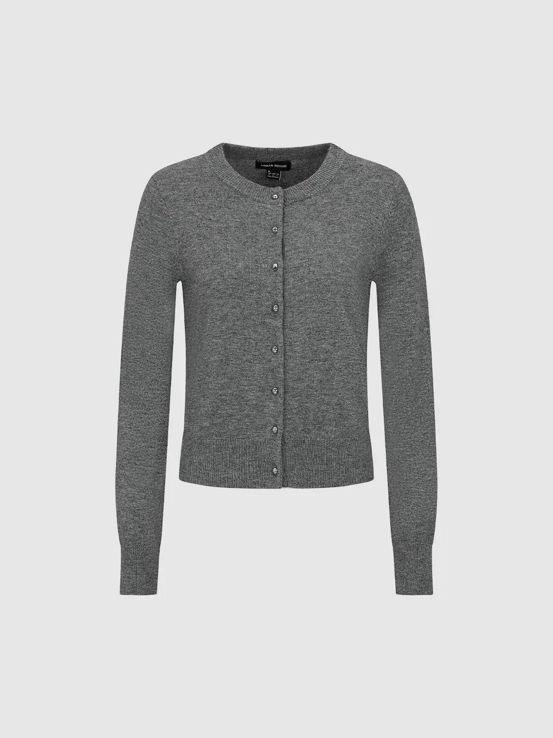 Ribbed Button Front Crew Neck Long Sleeve Cardigan