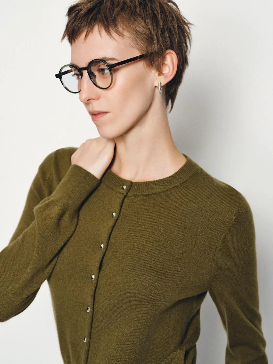 Ribbed Button Front Crew Neck Long Sleeve Cardigan