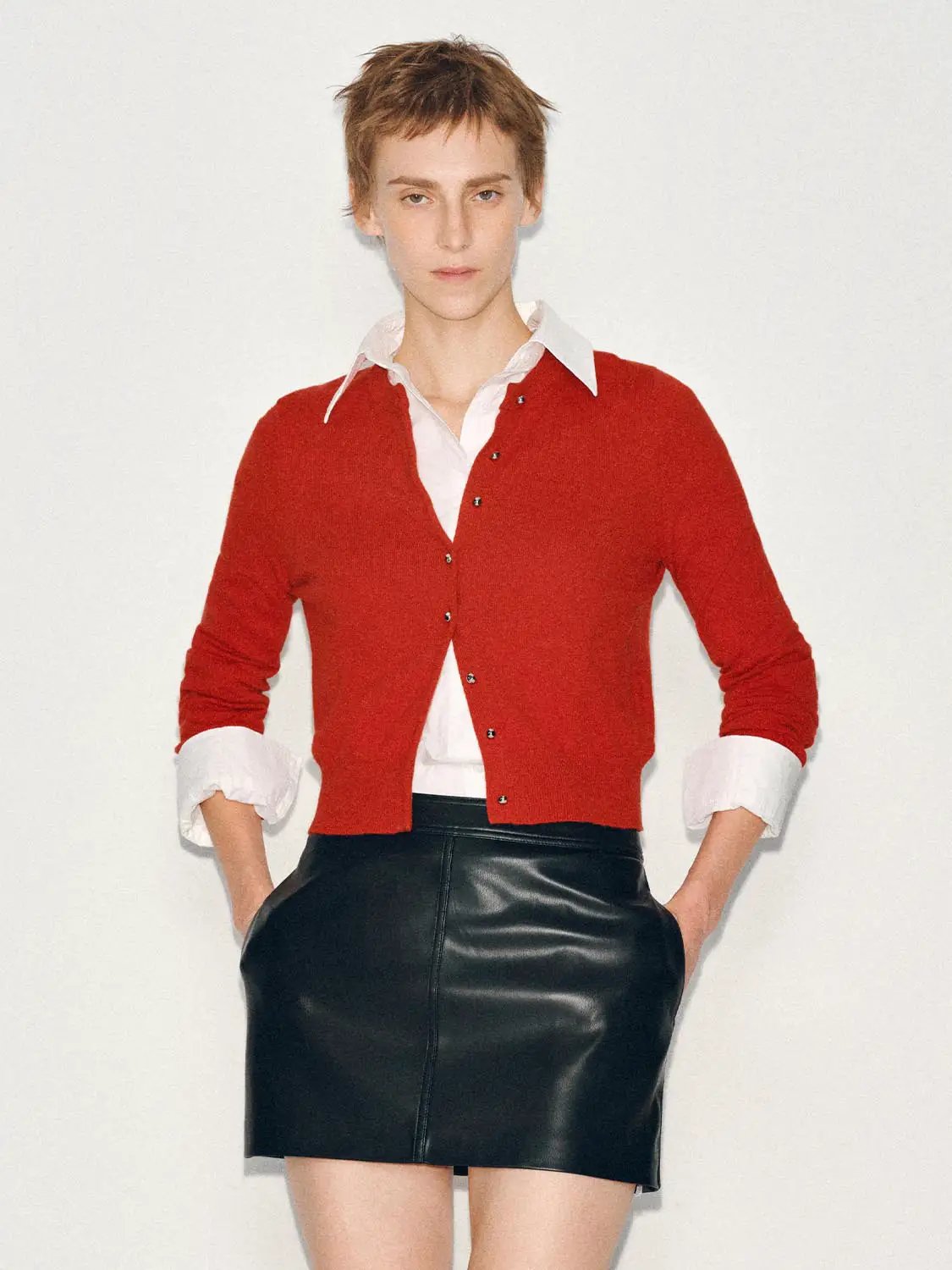 Ribbed Button Front Crew Neck Long Sleeve Cardigan
