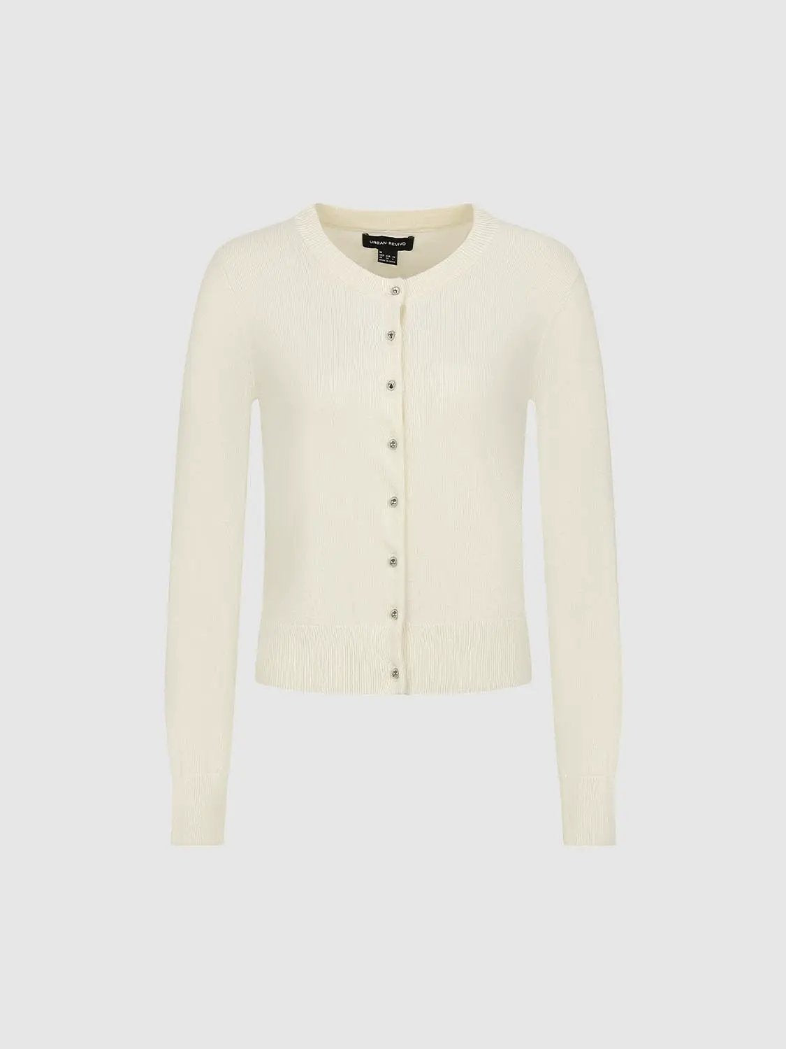 Ribbed Button Front Crew Neck Long Sleeve Cardigan