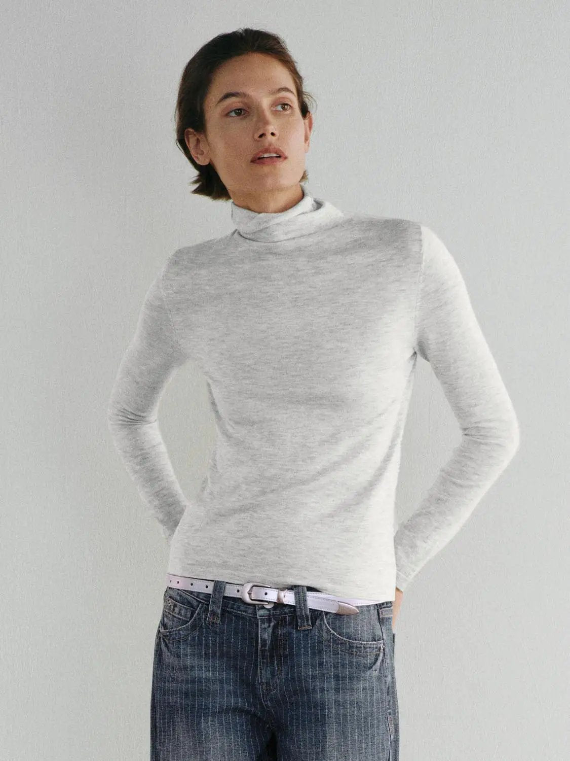 Fitted Knit Turtleneck Long Sleeve Sweater