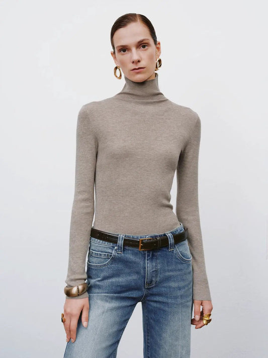 Ribbed Fitted Mock Neck Long Sleeve Sweater