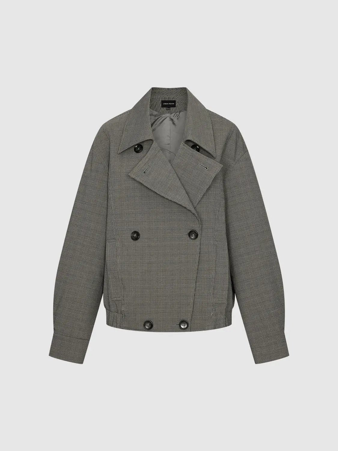 Plaid Lapel Double Breasted Cropped Jacket