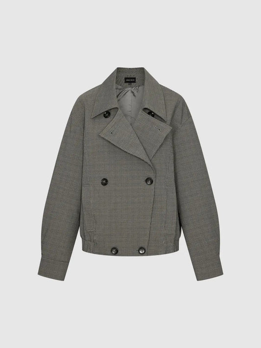 Plaid Lapel Double Breasted Cropped Jacket
