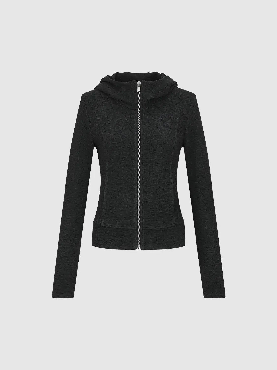 Fitted Full Zip Long Sleeve Drop Shoulder Hoodie
