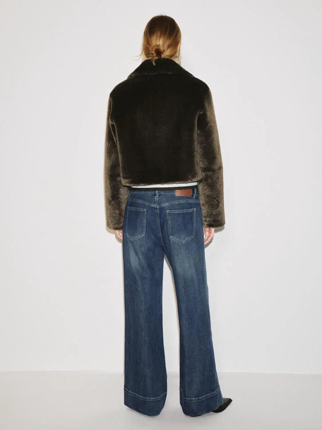 Faux Fur Notched Collar Long Sleeve Button Front Jacket