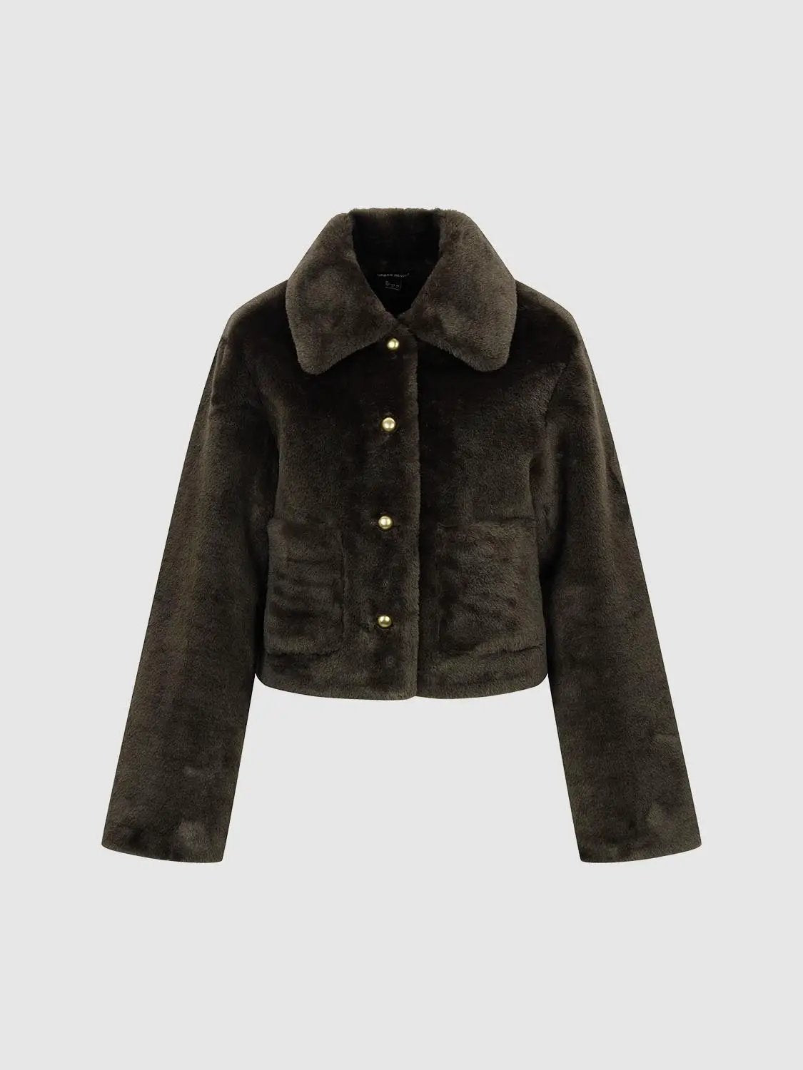 Faux Fur Notched Collar Long Sleeve Button Front Jacket