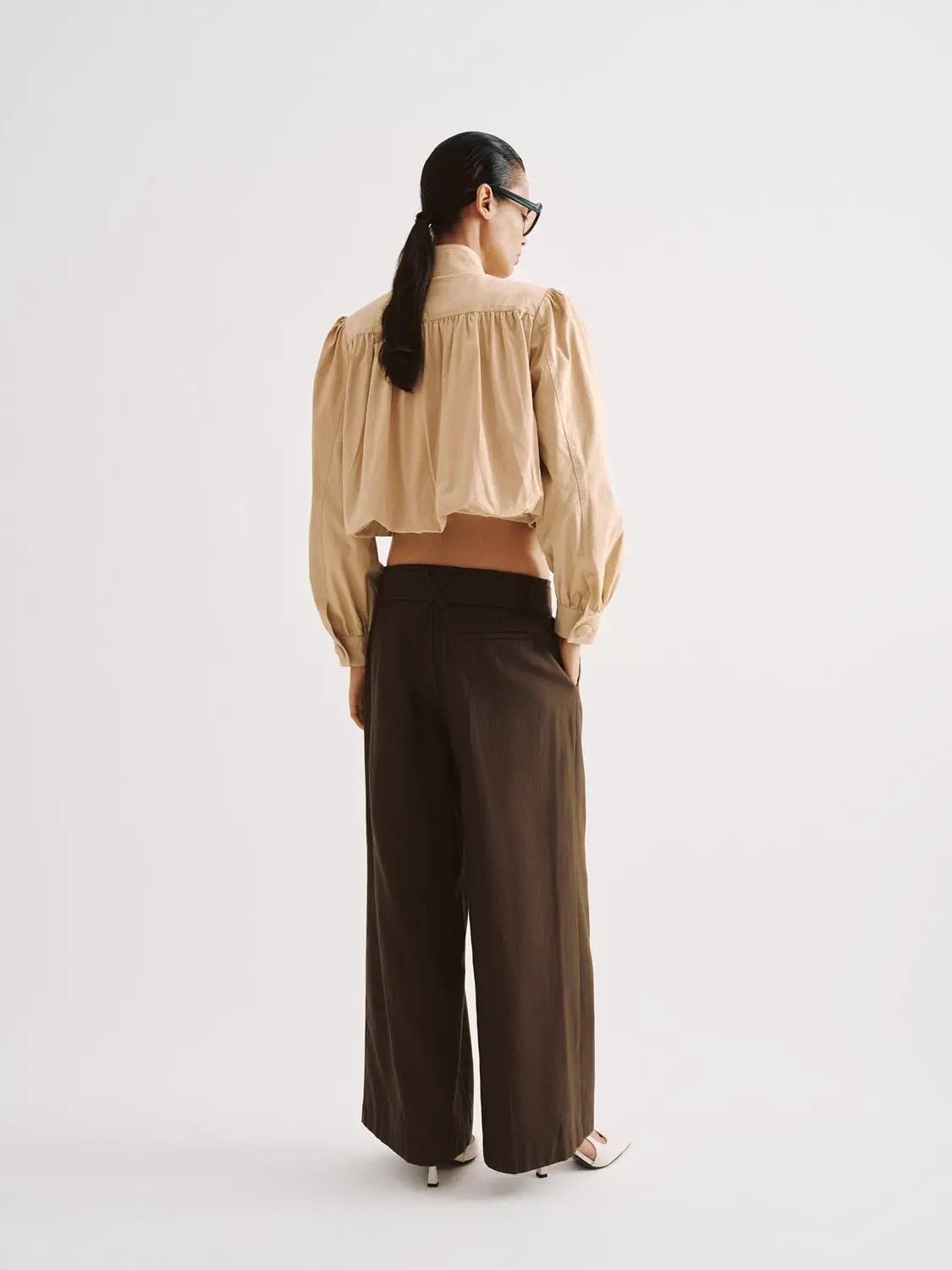 Cropped Puff Sleeve Zip Front Cotton Jacket