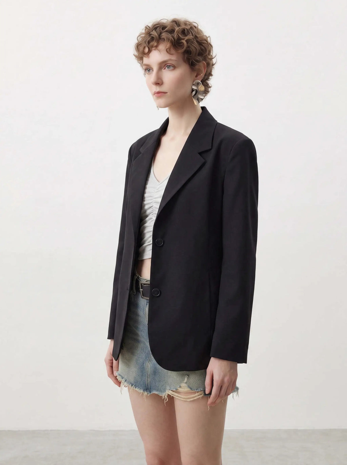 Oversized Black Blazer With Notched Lapels