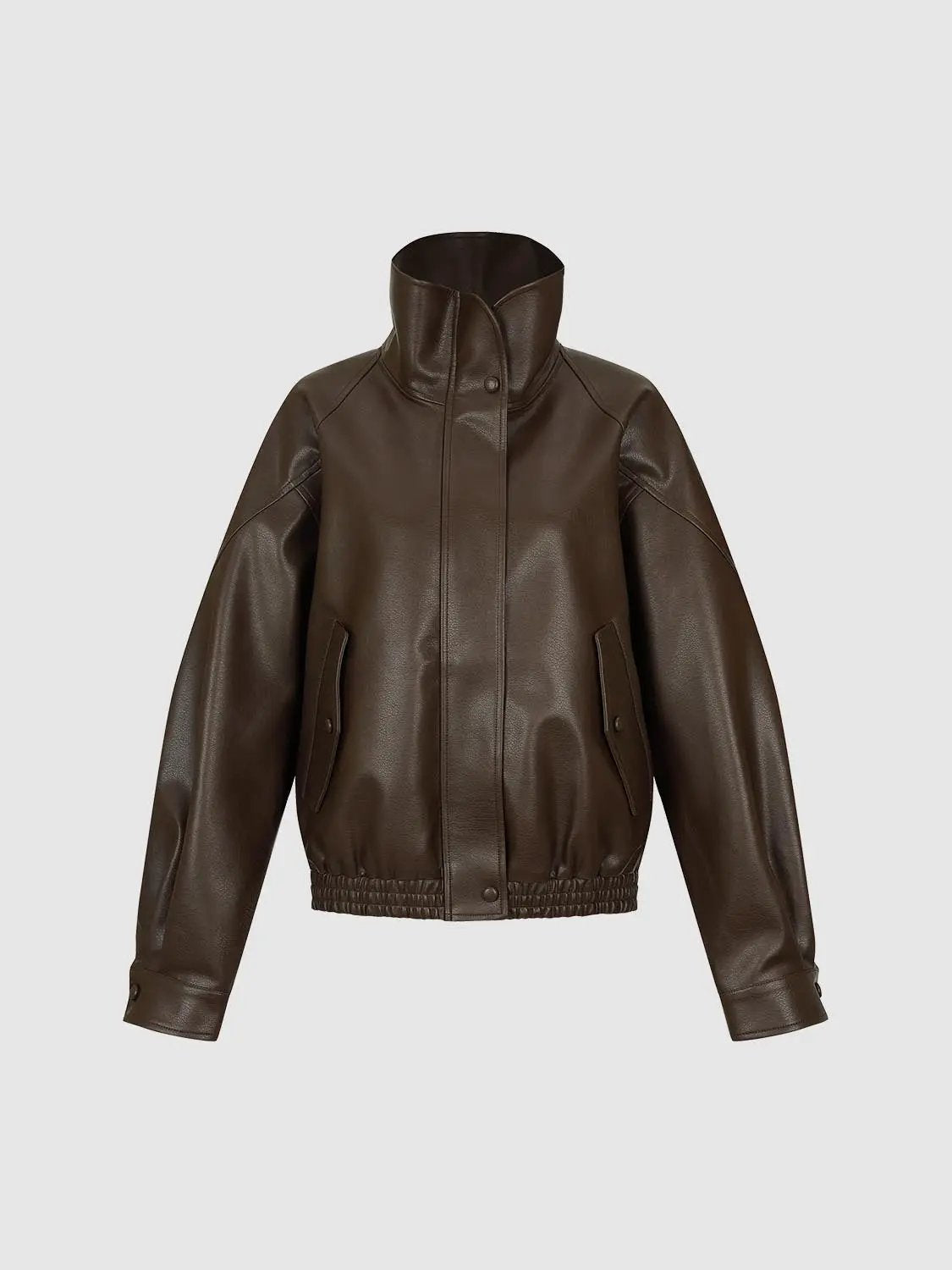 Elastic Hem Stand Collar Long Sleeve Jacket