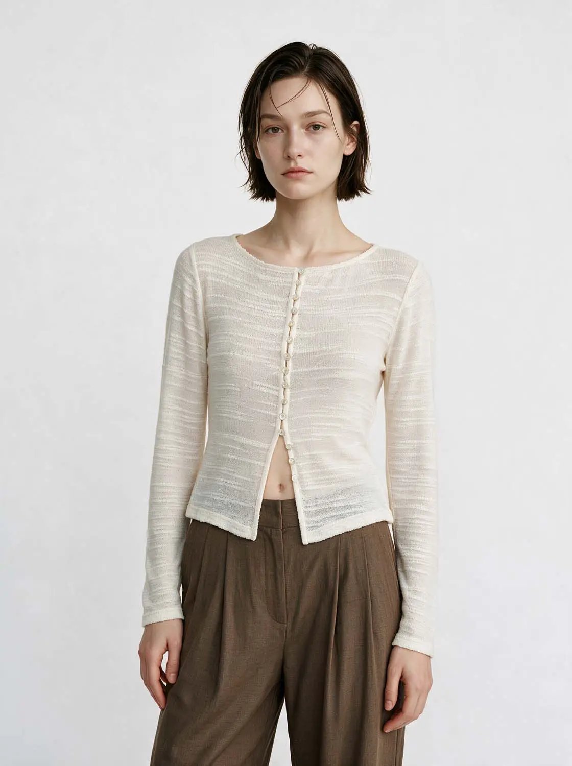 Textured Long Sleeve Button Front Knit Cardigan