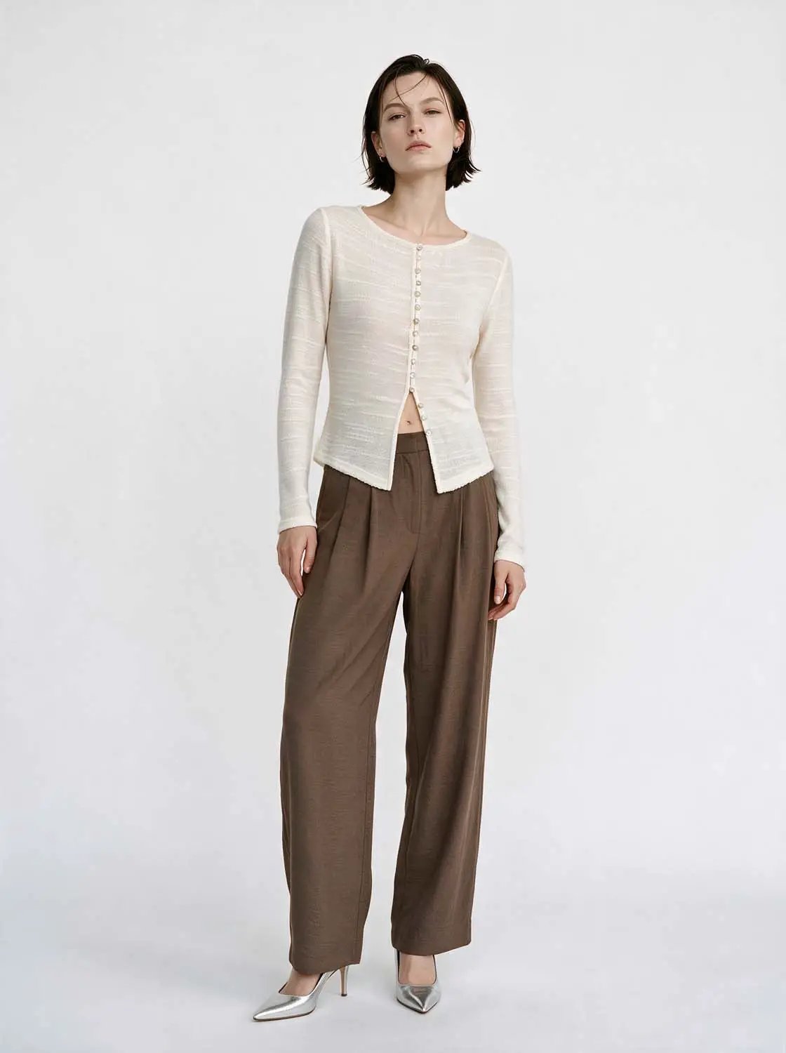Textured Long Sleeve Button Front Knit Cardigan