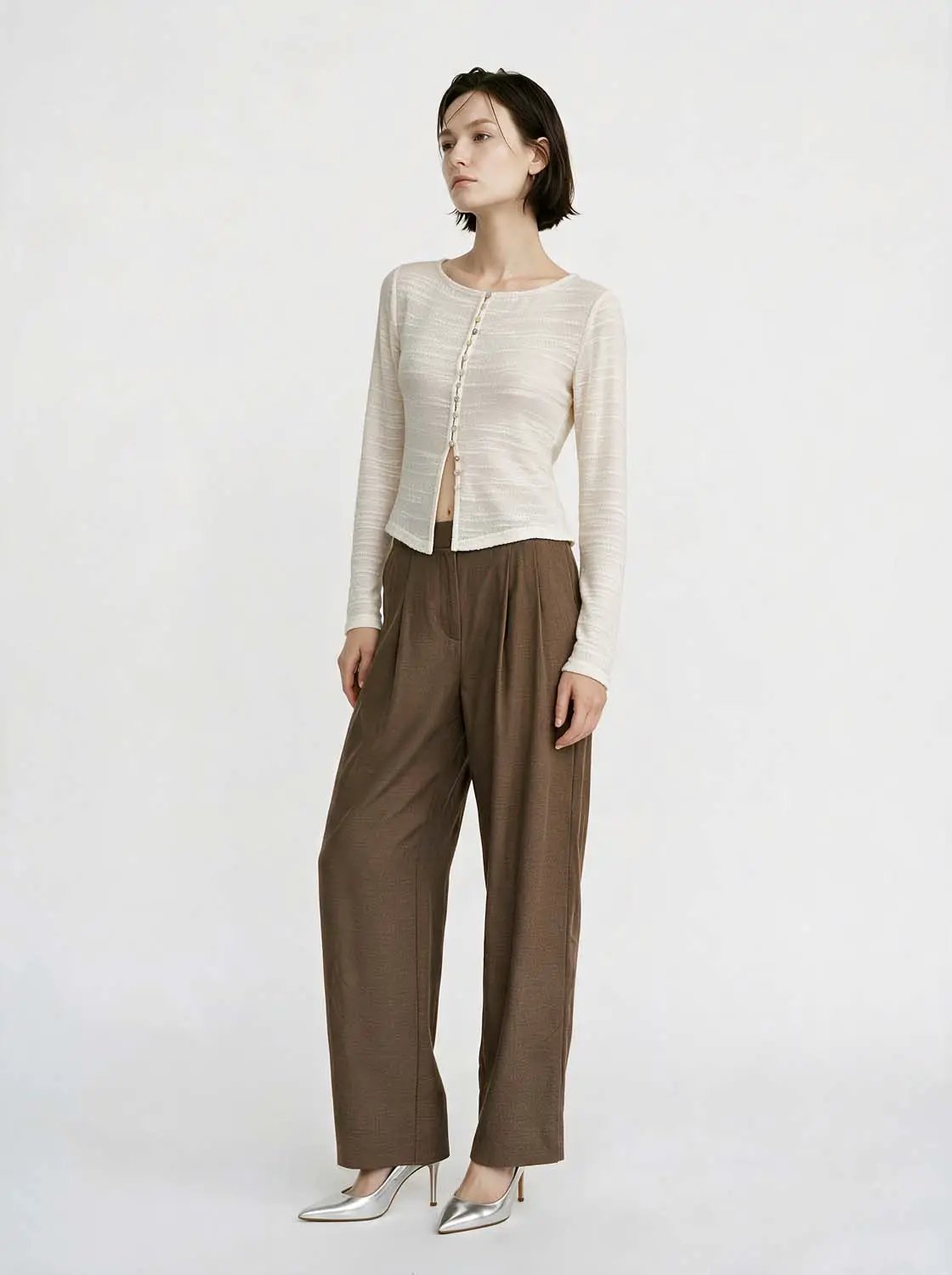 Textured Long Sleeve Button Front Knit Cardigan