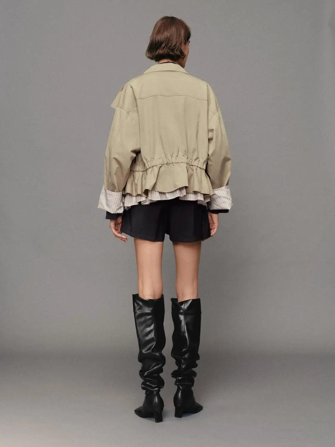 Double-Breasted Wide Collar Cotton Blend Long Sleeve Jacket