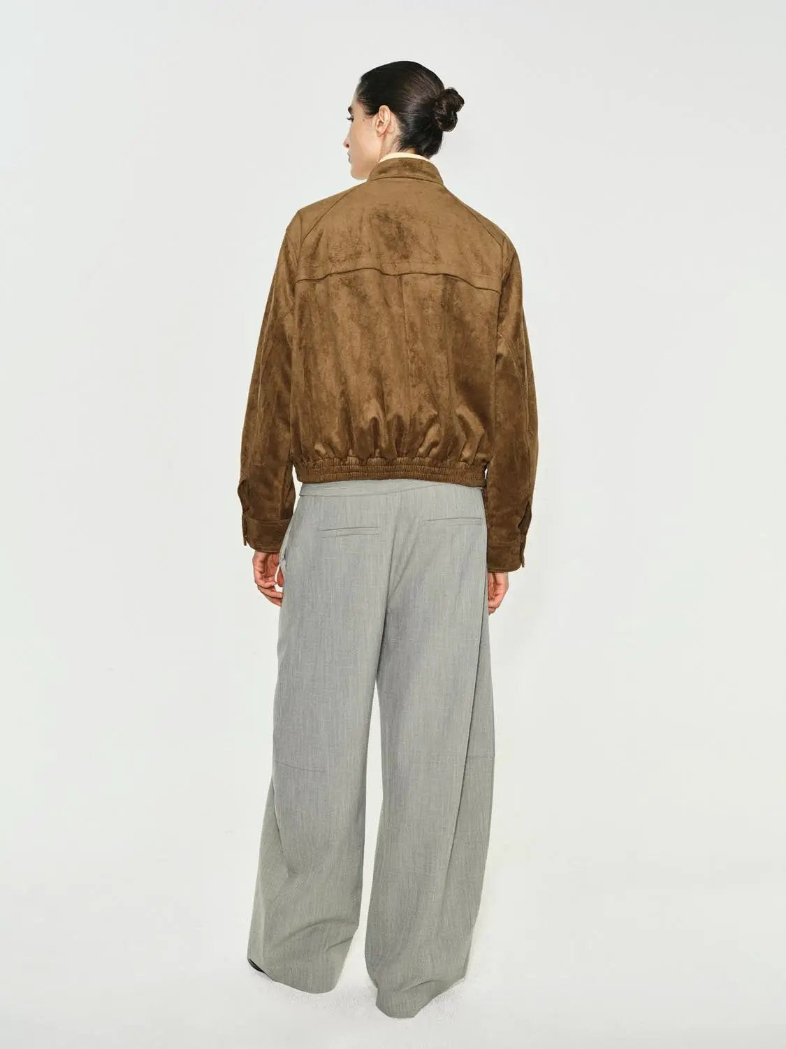 Snap Button Elasticated Hem Stand Collar Long Sleeve Jacket