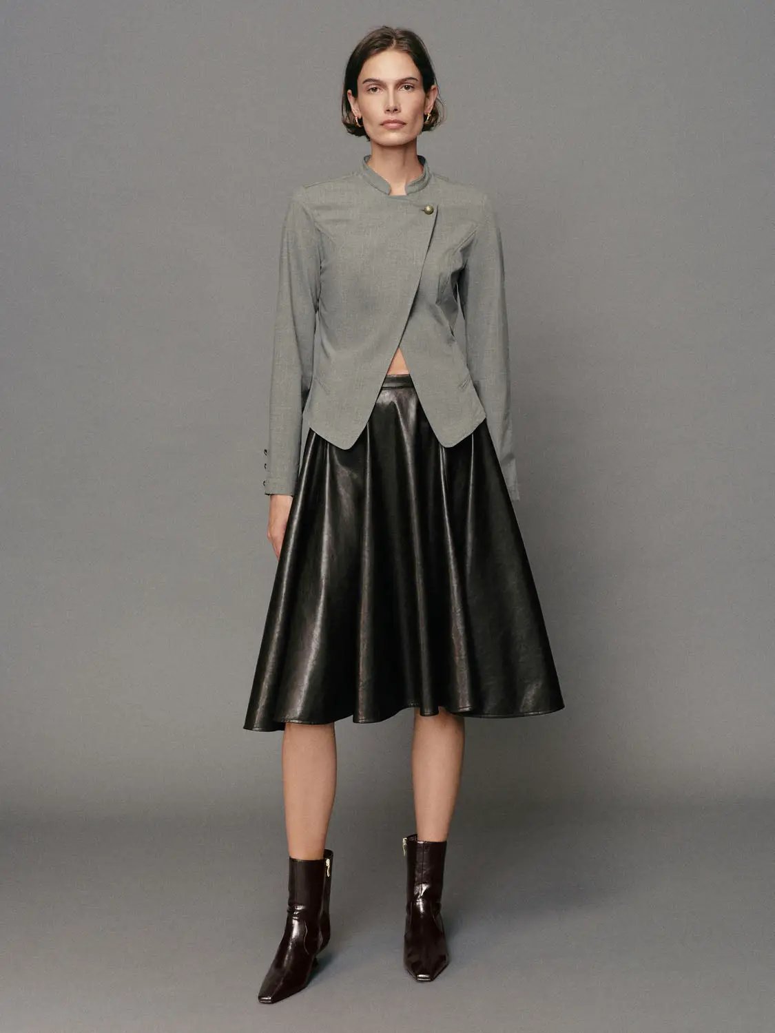 Mandarin Collar Asymmetric Wrap Long Sleeve Jacket