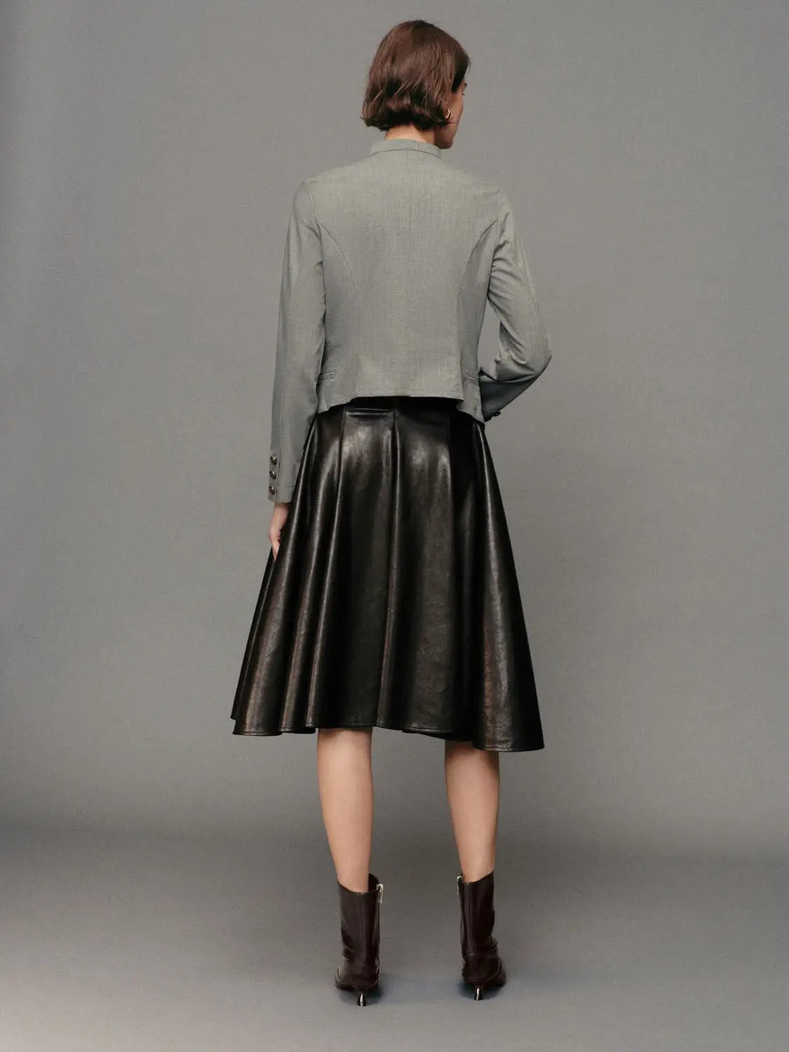 Mandarin Collar Asymmetric Wrap Long Sleeve Jacket
