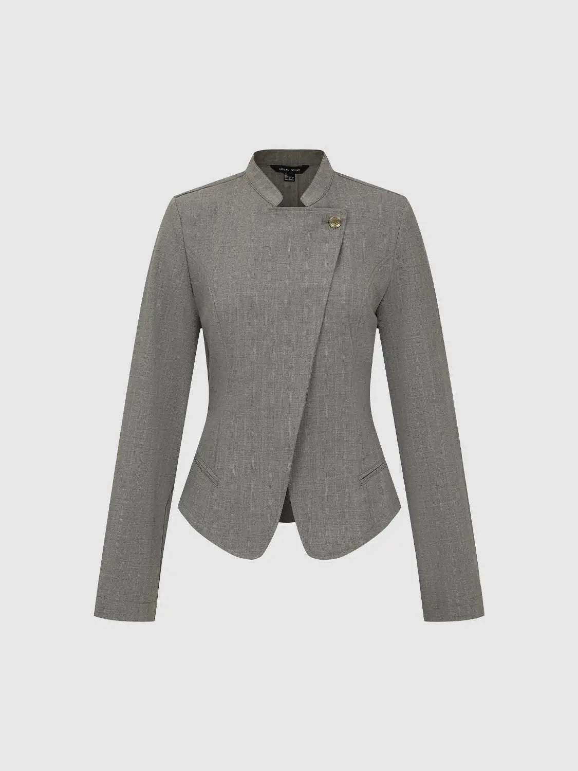 Mandarin Collar Asymmetric Wrap Long Sleeve Jacket