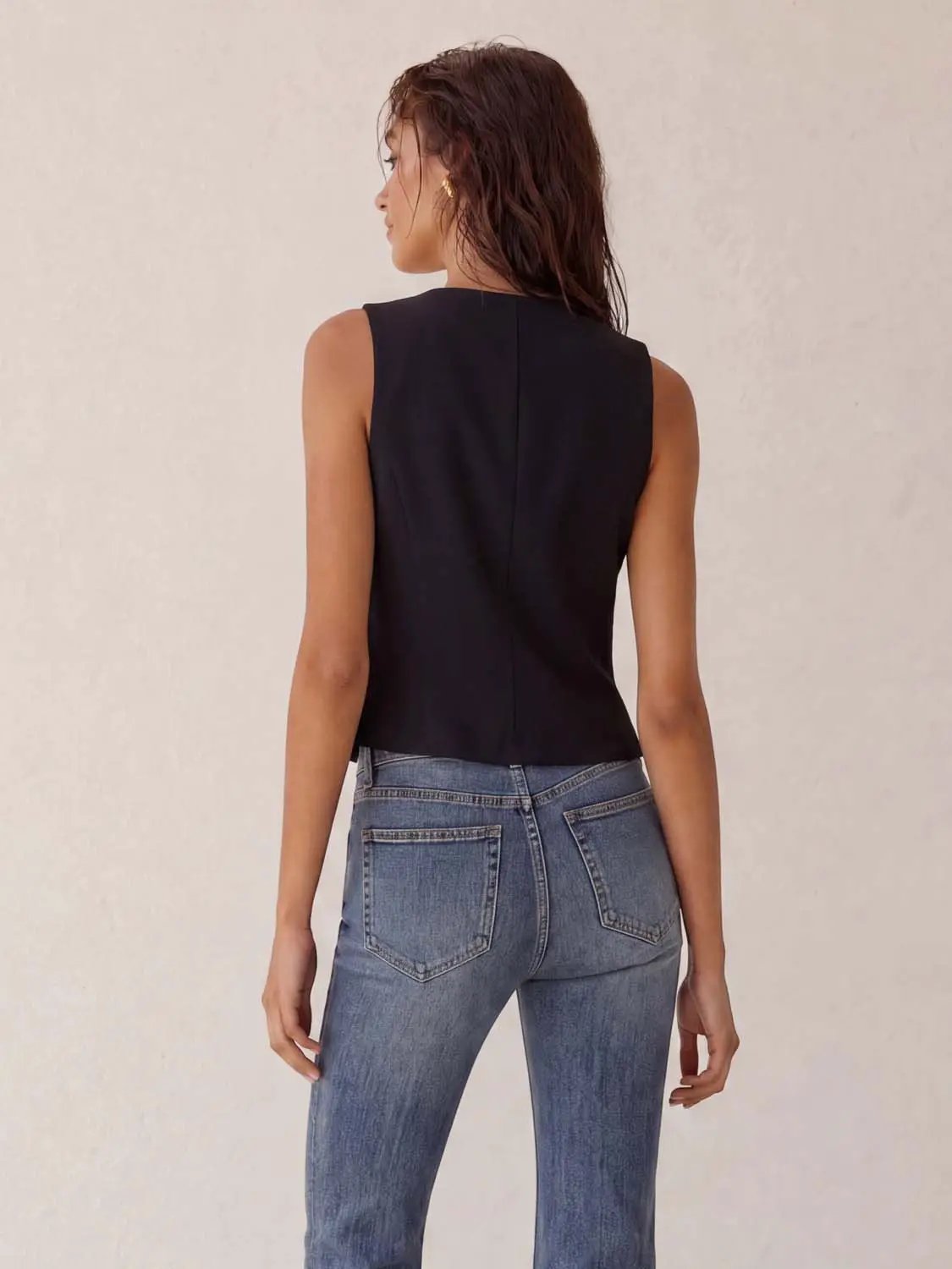 Fitted Asymmetric Button Front Sleeveless Vest