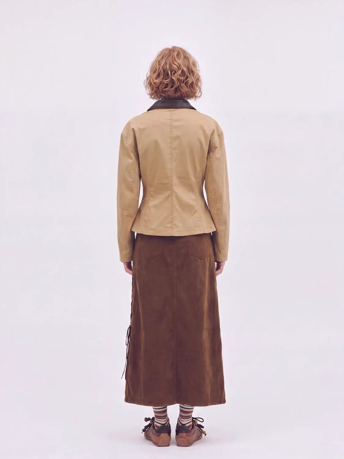Tan Contrast Collar Cotton Blend Long Sleeve Jacket