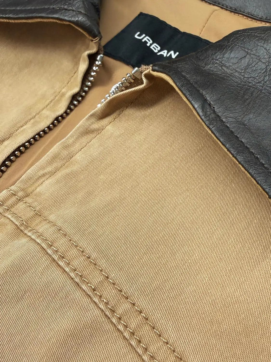 Tan Contrast Collar Cotton Blend Long Sleeve Jacket