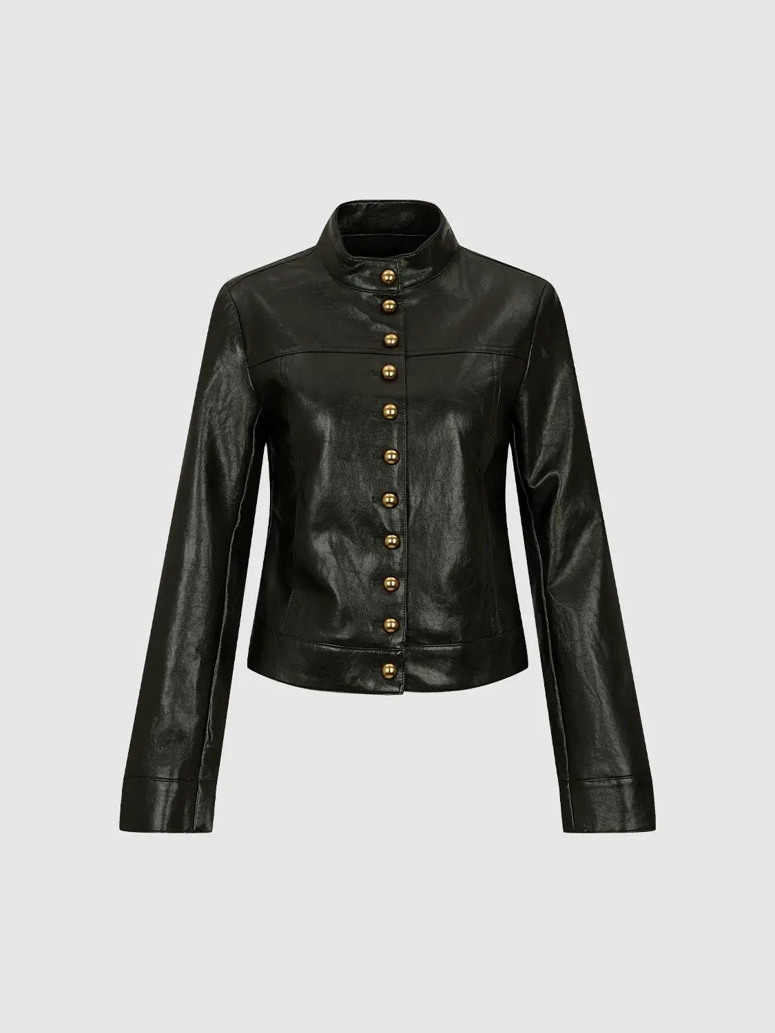 Fitted Single Breasted Gold Button Front Long Sleeve Jacket