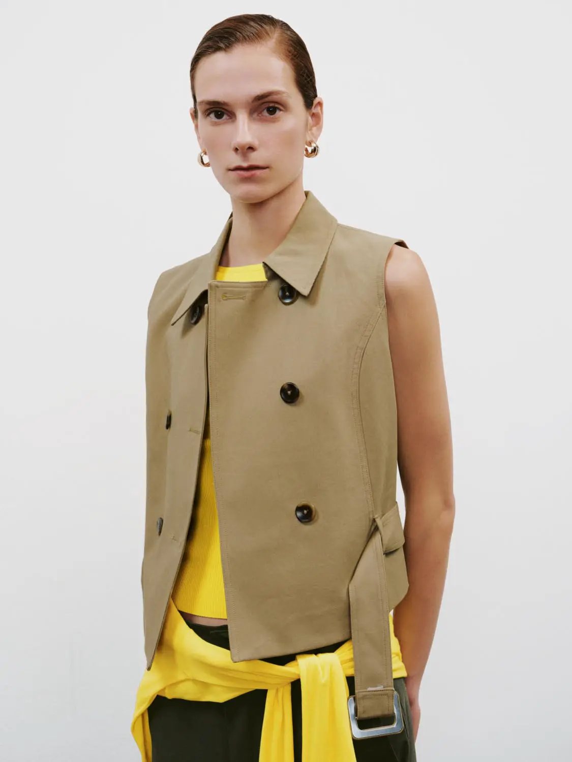 Belted Asymmetric Stand Collar Cape Cotton Coat