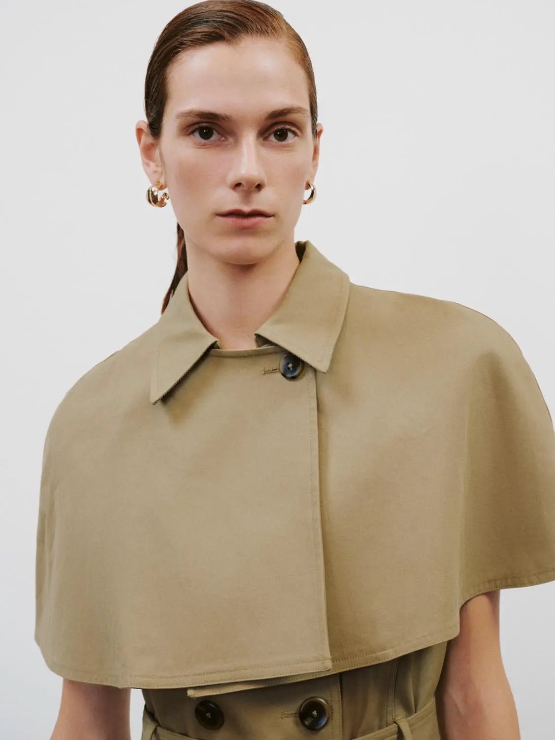 Belted Asymmetric Stand Collar Cape Cotton Coat