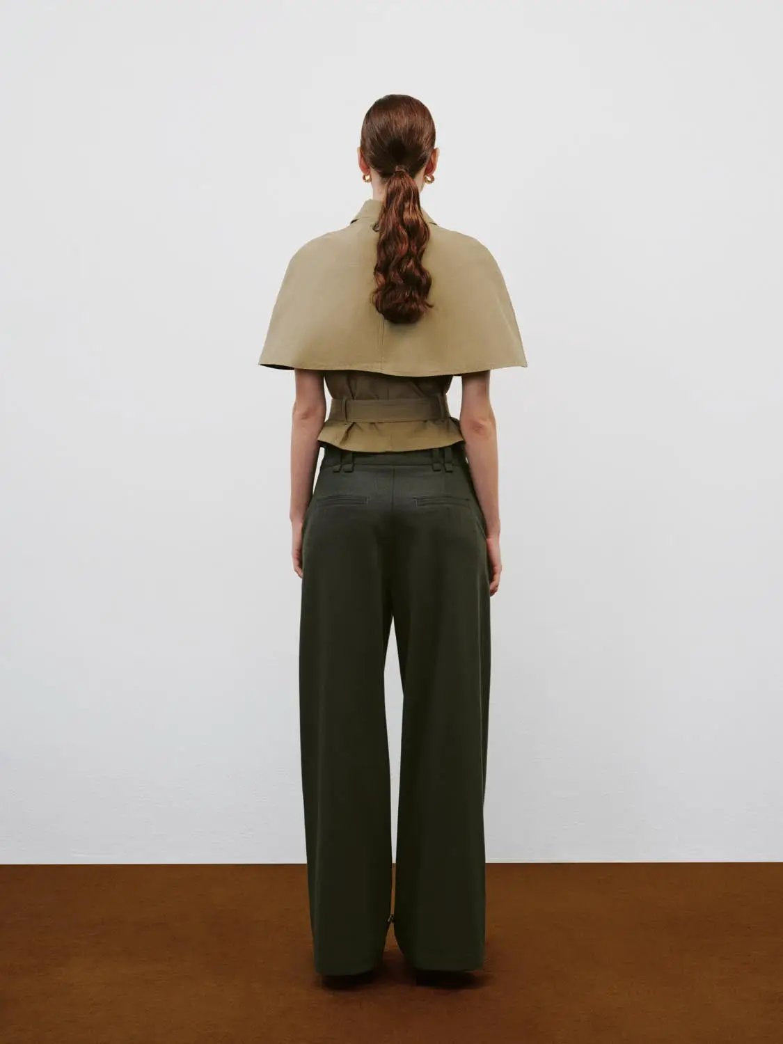 Belted Asymmetric Stand Collar Cape Cotton Coat