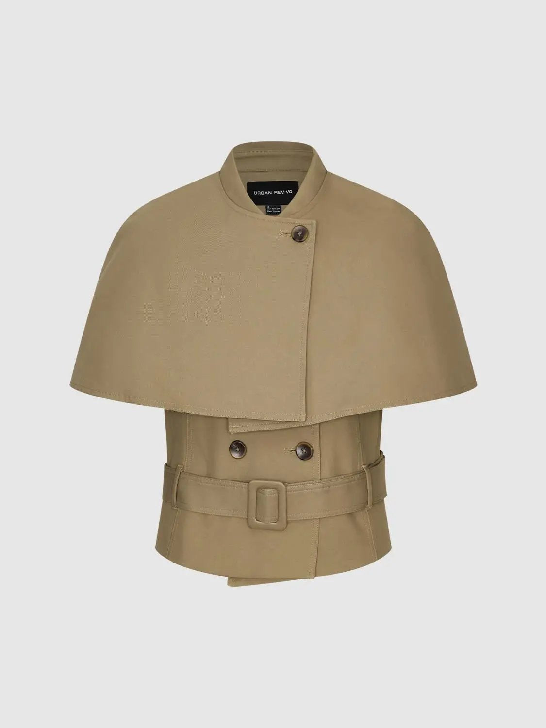 Belted Asymmetric Stand Collar Cape Cotton Coat