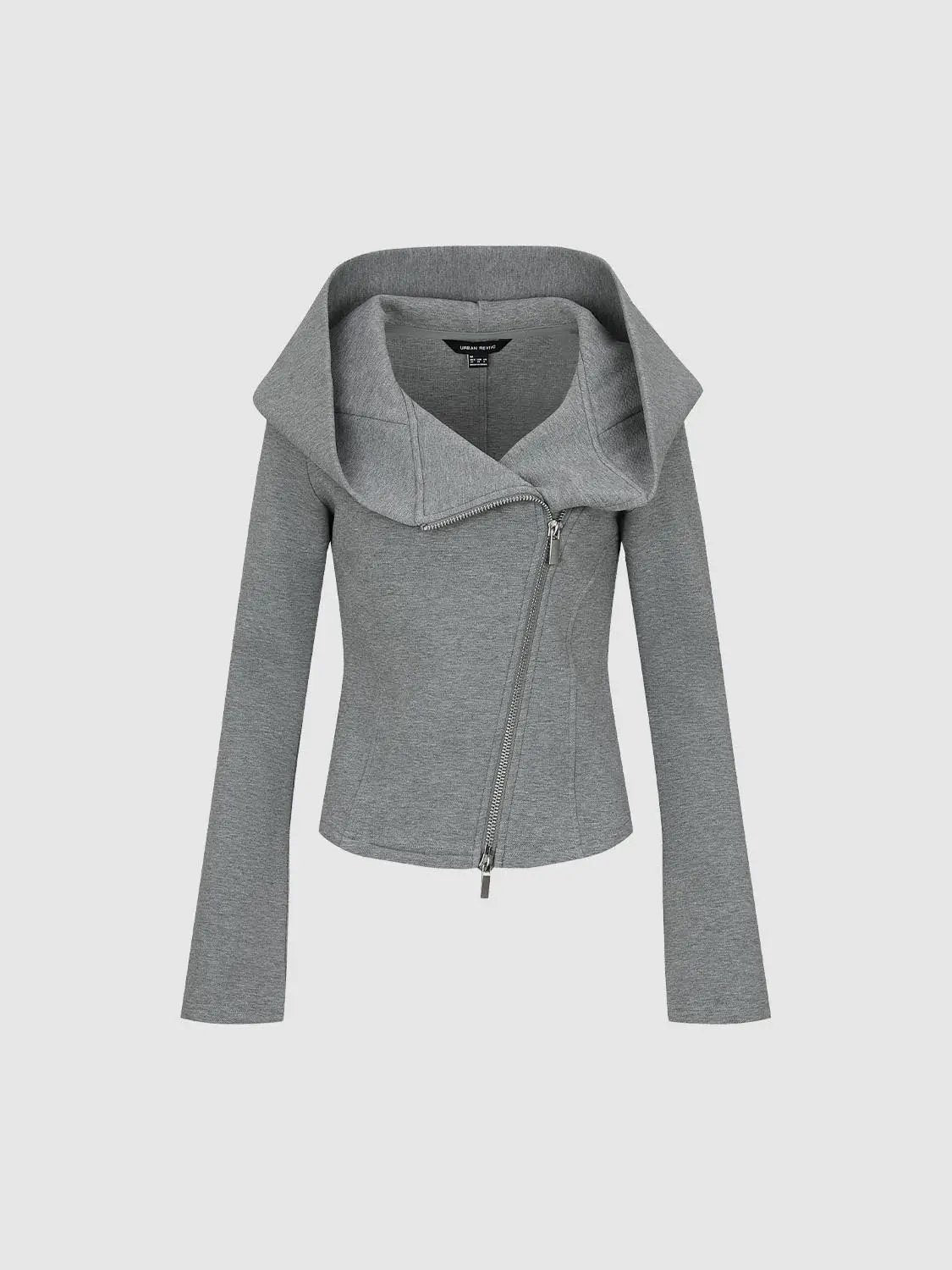 Fitted Asymmetric Zip Long Sleeve Cotton Blend Hooded Jacket